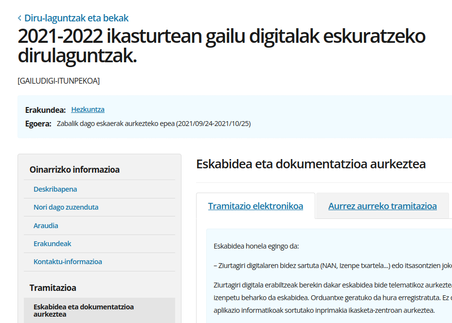 2021-2022 ikasturtean gailu digitalak eskuratzeko dirulaguntzak.