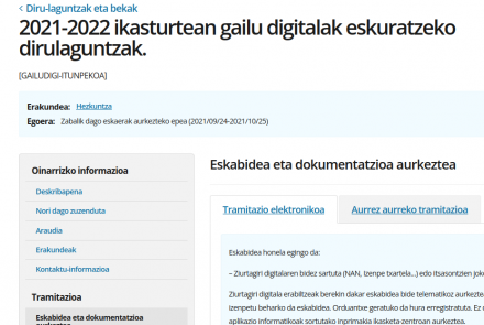 2021-2022 ikasturtean gailu digitalak eskuratzeko dirulaguntzak.